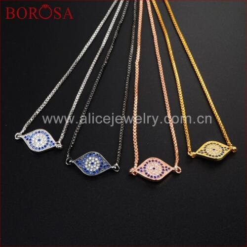 BOROSA 10pcs Handmade CZ Micro Pave Marquise Evil Eye Connectors Adjustable Bracelets,Fashion Women Bracelets WX348