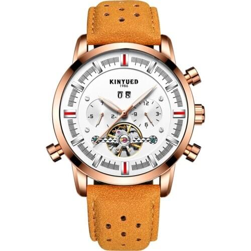 KINYUEDTop Brand Luxury Gold setting Automatic Mechanical Business Waterproof Luminous needle Clocks Mens Watches Auto Datej019