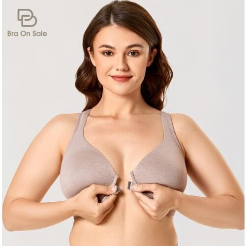 Womens Underwire Support Unlined Plunge Full Coverage Racerback Front Closure Bras Plus Size