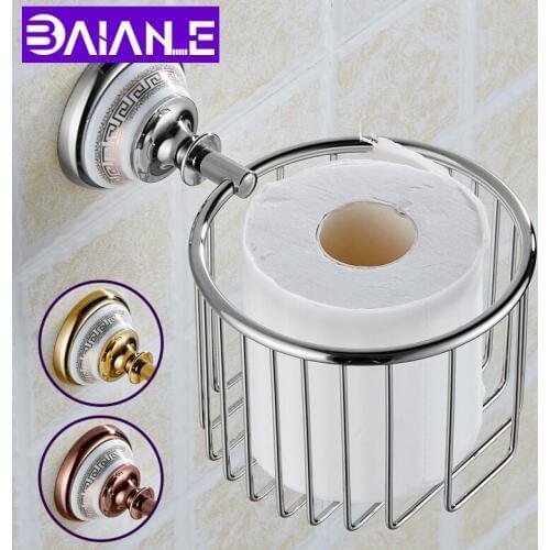 Bathroom Toilet Paper Holder Gold Brass Ceramic Paper Towel Holder Rack Wall Mounted Toilet Tissue Roll Paper Holder Tissue Rack