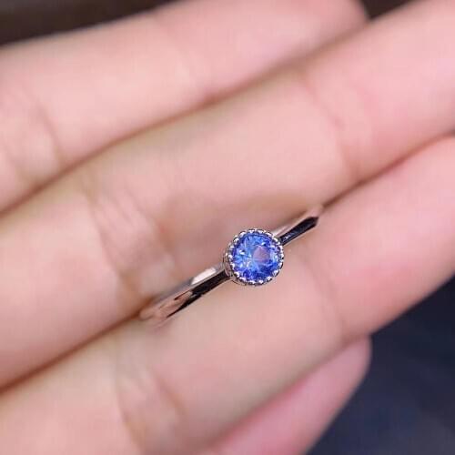 Elegant Exquisite round Sun flower Natural blue tanzanite stone Natural gemstone Ring S925 silver womens gril party Jewelry