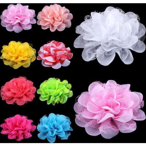120pcs/lot 4.1" 17colors Shabby Lace Mesh Chiffon Flower For Kids Girls Hair Accessories Artificial Fabric Flowers For Headbands