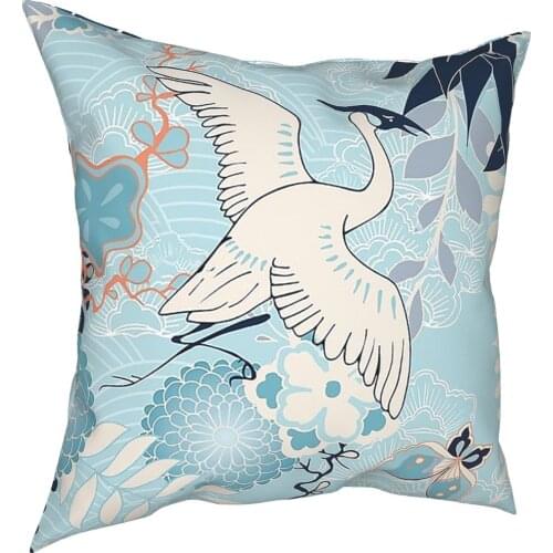 Kimono Background With Crane Flowers Pillow Case Home Decorative Cushions Throw Pillow for Living Room Double-sided Printing