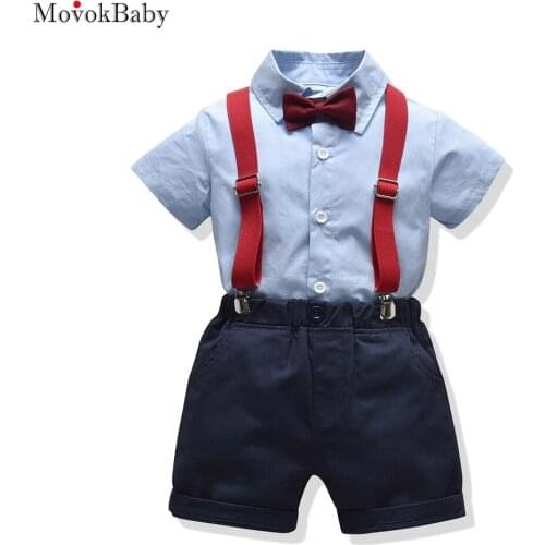 Baby Boy Toddler Formal Outfit Cotton Clothes Boys Suit Summer Blue Shirt+Shorts With Belt Baby Clothing Set 1 2 3 4 5 6 Years