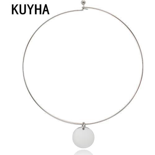 Round Charm Necklace Circle Pendants Chain Mirror Polish 316L Stainless Steel Jewelry Lovers Valentines Day Present