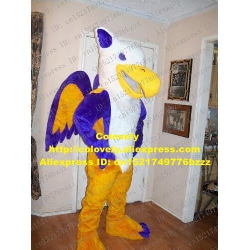 Cool Yellow Blue Griffin Mascot Costume Mascotte Griffon Gryphon Adult With Big Yellow Mouth White Head Belly No.1638 Free Ship