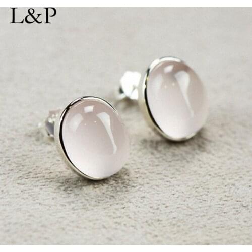 L&P Fashion Pink Crystal Stud Earrings For Lady Genuine Natural Stone 925 Sterling Silver Wedding Fine Jewelry For Women Gifts