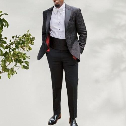 Custom Made Groomsmen Black Groom Tuxedos Peak Satin Lapel Men Suits 2 Pieces Wedding Bridegroom ( Jacket+Pants+Tie ) D166