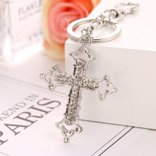2021 spring fashion new metal rhinestone cross crystal gem bag wallet keychain birthday party gift