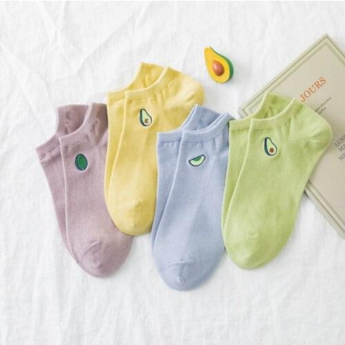 2021 Spring and Summer New Avocado Socks Women Short Tube Shallow Mouth Ladies Boat Socks Cartoon Pattern Ins Tide Socks Socks