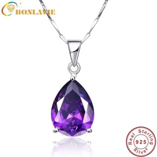 JQUEEN 925 Sterling Silver Jewelry Necklace Pearl Cut Waterdrop Amethyst Pendant Necklace for Womens Clothing & Accessories