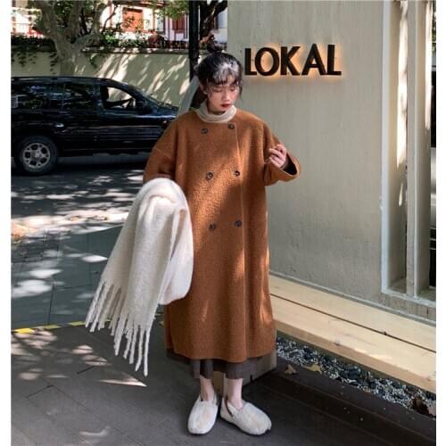 Maxi long teddy coat faux fur double-button loose mid-length lamb wool padded coat