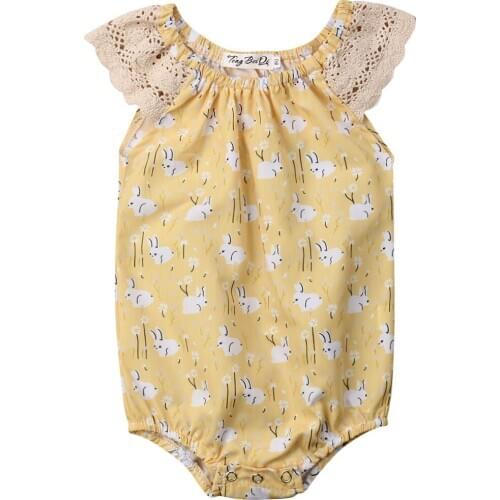 Emmababy Easter Newborn Kids Baby Girls Bunny Lace Sleeveless Lovely Bodysuit Jumpsuit Playsuit Easter Outfit Clothes