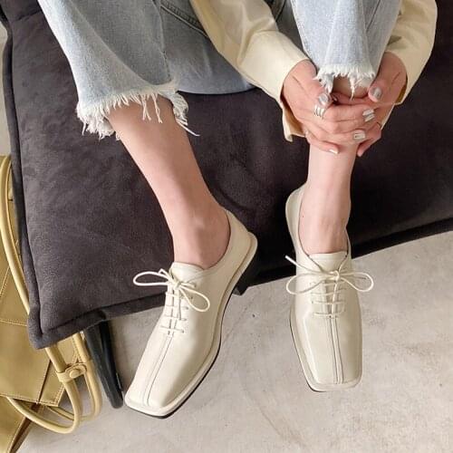 Spring simple four seasons shoes British style low cut womens shoes small black leather shoes all-match