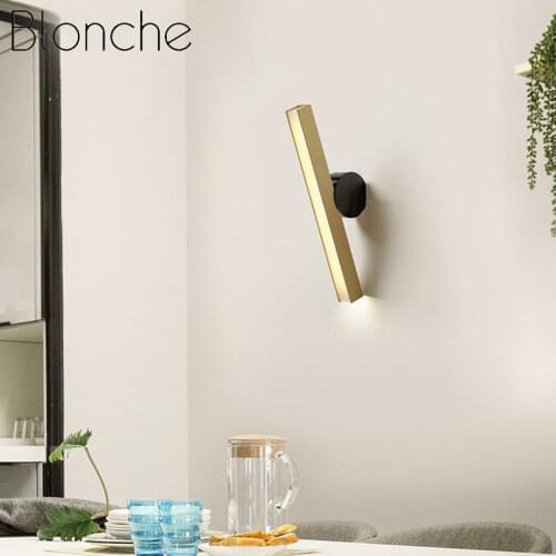 Simple Gold LED Wall Light Modern Living Room Bedroom Long Copper Wall Lamp TV Background Corridor Balcony Wall Sconces Decor