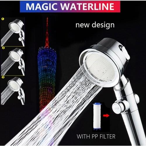 3 Mode High Pressure Magic Waterline New Design Rainfall Water Saving PP Filter Shower Head with Universal Fitting Bathroom