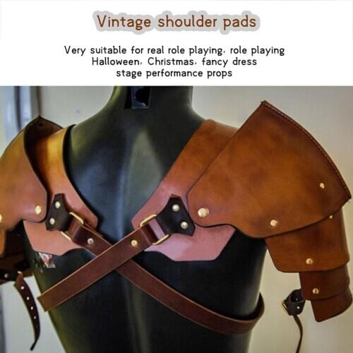 Retro Men Steampunk Adjustable Artificial Leather Body Chest With Shoulder Armor Multilayer Leather Shoulder Pads