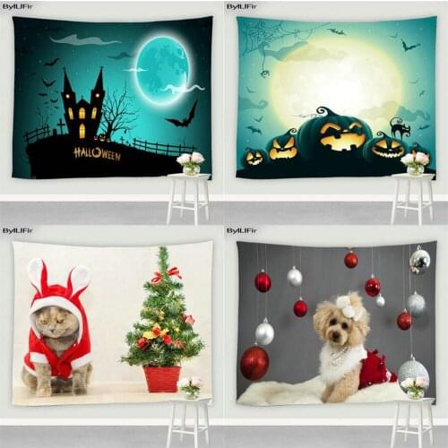 Merry Christmas Cat Tapestry Cute Animal Halloween Decoration Mural Hippie Wall Hanging Childrens Dormitory Bedroom Wall Decor