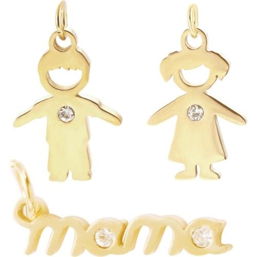 Family Charms for Jewelry Making Bulk Gold Boy Girl Cute Pendant Diy Earring Necklace Metal Stainless Steel Accessories Zircon