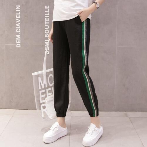 Chiffon Maternity Pants For Pregnant Women Clothes Side Stripe Casual Pregnancy Pants Ninth Haren Maternity Mother Pants Summer