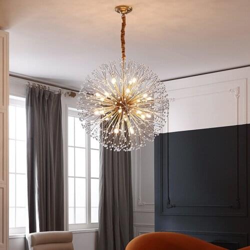 Modern Dandelion Art Crystal Beads Led Pendant Lights Lustre Bedroom Dining Room Bar Indoor Lighting Lamp Hanging Light Fixture
