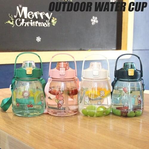 Outdoor Water Cup Cartoon Creative Style Plastic Belly Cup For Sports Outdoor Large Capacity Travel Cup Strap Lovely Straw Cup