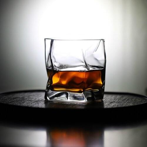 Japanese Makoto Komatsu Irregular Shape Whiskey Glass Artwork Wrinkle Whisky Rocks Tumbler Brandy Snifters Cognac Tasting Cup