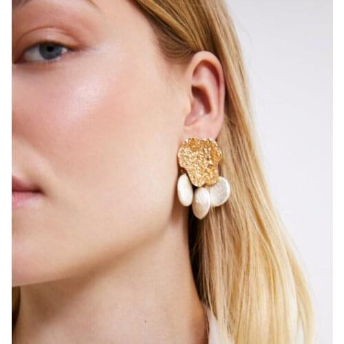 New Women ZA Pearl Drop EarringsTrendy Metal Statement Earrings Pendant Wedding Jewelry Brincos