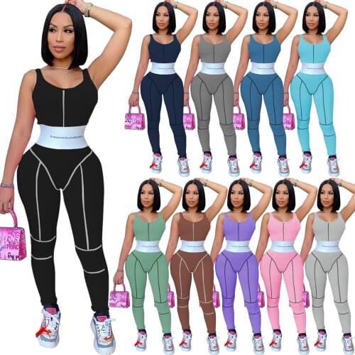 Adogirl Woman Letter Print Cotton Knitting Ribbed Bodycon Jumpsuit Sexy Sleeveless Fitness Yoga Suit Gym Active Workout Clothes