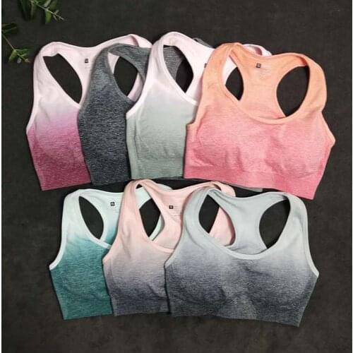 Women Sports Bra Top Fitness Running Gym Bra Ombre Seamless Sport Bra Fitness Clothing Yoga Bra Push Up High Impact Yoga Top