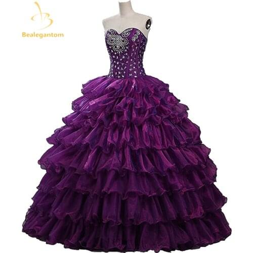 Bealegantom Stock Quinceanera Dresses Ball Gown 2019 Beaded Crystals Lace Up Sweet 15 16 Dresses Vestidos De 15 Anos QA1100