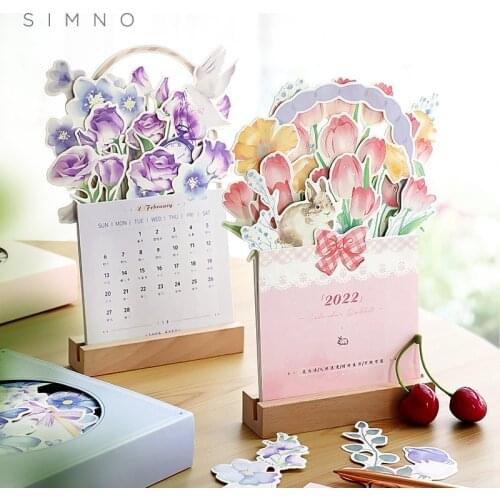 2022 cute Three-dimensional flower literary desktop wooden calendar decoration creative cute