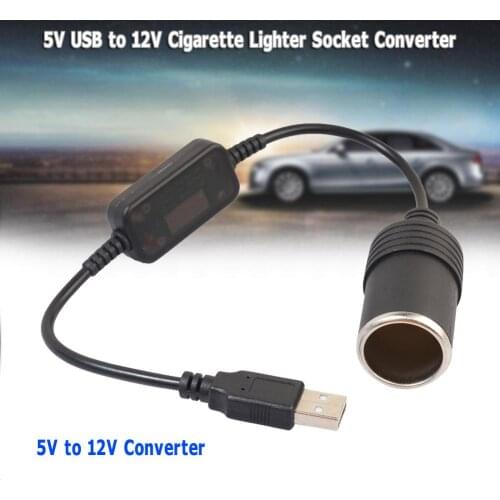 5V USB Male to 12V Cigarette Lighter Socket Converter Adapter for Car