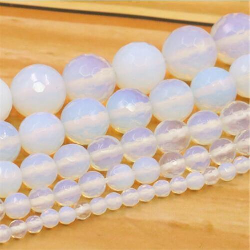 4 6 8 10 12mm White Round Faceted Moonstone Jades Jaspers Loose Beads Women Girl DIY Jewelry Making Design Hand Made Accessorise