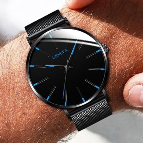 Fashion Casual Business Men Watches Geneva Black Steel Mesh Band Quartz Wristwatches Clock Best Gifts Montre Homme Horloge Heren