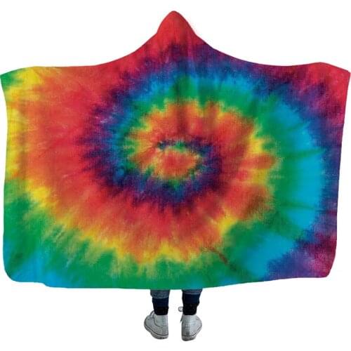 Color magic hat Hooded Blanket for Adult kids print Fleece Wearable winter warm Throw Blanket Microfiber Bedding soft