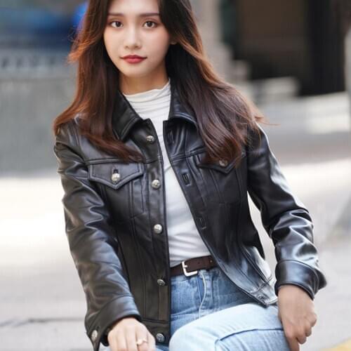 Autumn spring natural real sheep Leather Jacket Punk Style Motorcyle leather Jackets Coats Streetwear F805