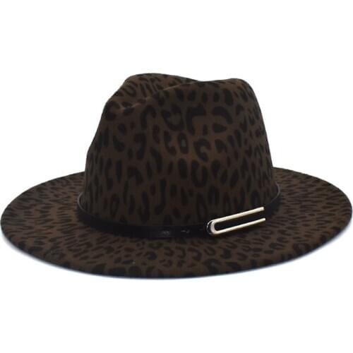 New winter Fashion Leopard Printing Jazz Fedoras Men Women Vintage Trilby Cap Leisure Big Brim Felt Panama Hat F101