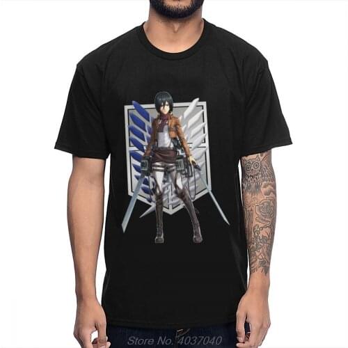 Rock And Roll Men Shingeki No Kyojin Mikasa Ackerman T Shirt Round Neck Homme Tee Shirt Breathable Cotton harajuku