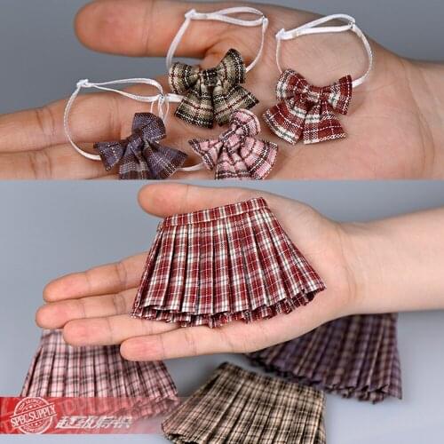 1/6 Scale Sexy Female JK Uniform Kilts Japanese Pleated Skirt with Bow Set Model Accessories for 12'' PH Action Figure Body