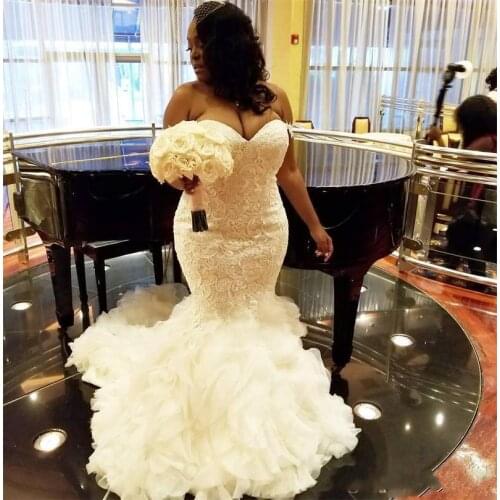 Sweetheart Lace Mermaid African Cheap Bridal Gowns Plus Size Country Wedding Dress Beach Wedding Dresses