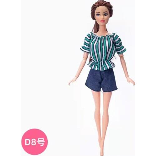 Fashion Green White Striped Shirt Sequin Jeans Shorts 11.5" Doll Clothes for Barbie Outfits Tops Trousers 1/6 BJD Accessory Toys