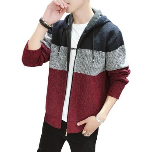 Autumn and winter mens plus velvet thick sweater hooded casual knit cardigan tide mens jacket