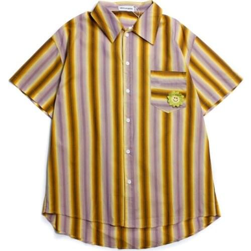 New summer retro striped short-sleeved loose shirt