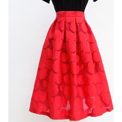 New Ladies Elegant Fashion autumn Organza embroidered umbrella skirt women High Waist Midi calf ball gown skirt