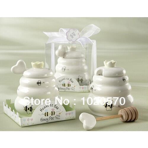 NEW ARRIVAL "Meant to Bee" Ceramic Honey Pot with Wooden Dipper 100sets/lot Factory Outlet Wholesale FREE SHIPPING