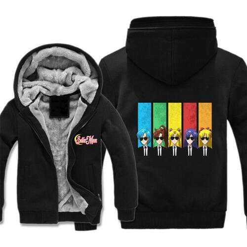 Japan anime Sailor Moon jacket Winter Fleece Thick Men Sweatshirt Hoodies cosplay Cartoon Hoodie Coat Jackets
