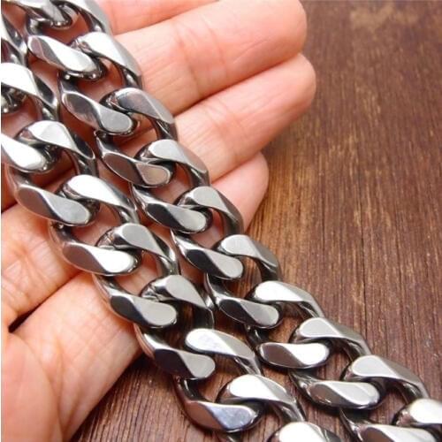 Granny Chic New 15mm 7"-40" High Quality Shiny Polished Fashion Curb Link Chain Necklace Stainless Steel Mens Jewelry