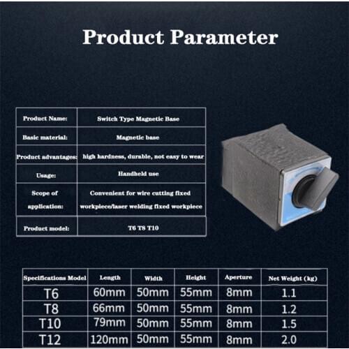 Switch Magnetic Table Base 6T 8T 10T 12T V type Power Magnetic Base Dial Indicator Stand Base Magnet Seat Table Wire Cutting
