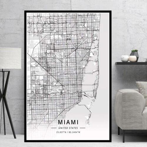 Poster Prints Hot Miami Orlando Tampa USA America Map City Travel Oil Painting Canvas Art Wall Pictures Decor schilderij obrazy